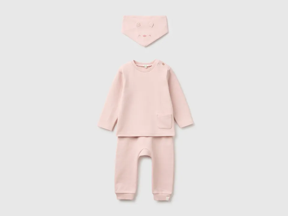 United Colors of Benetton Set Neonato Cotone 3 Pezzi Manica Lunga