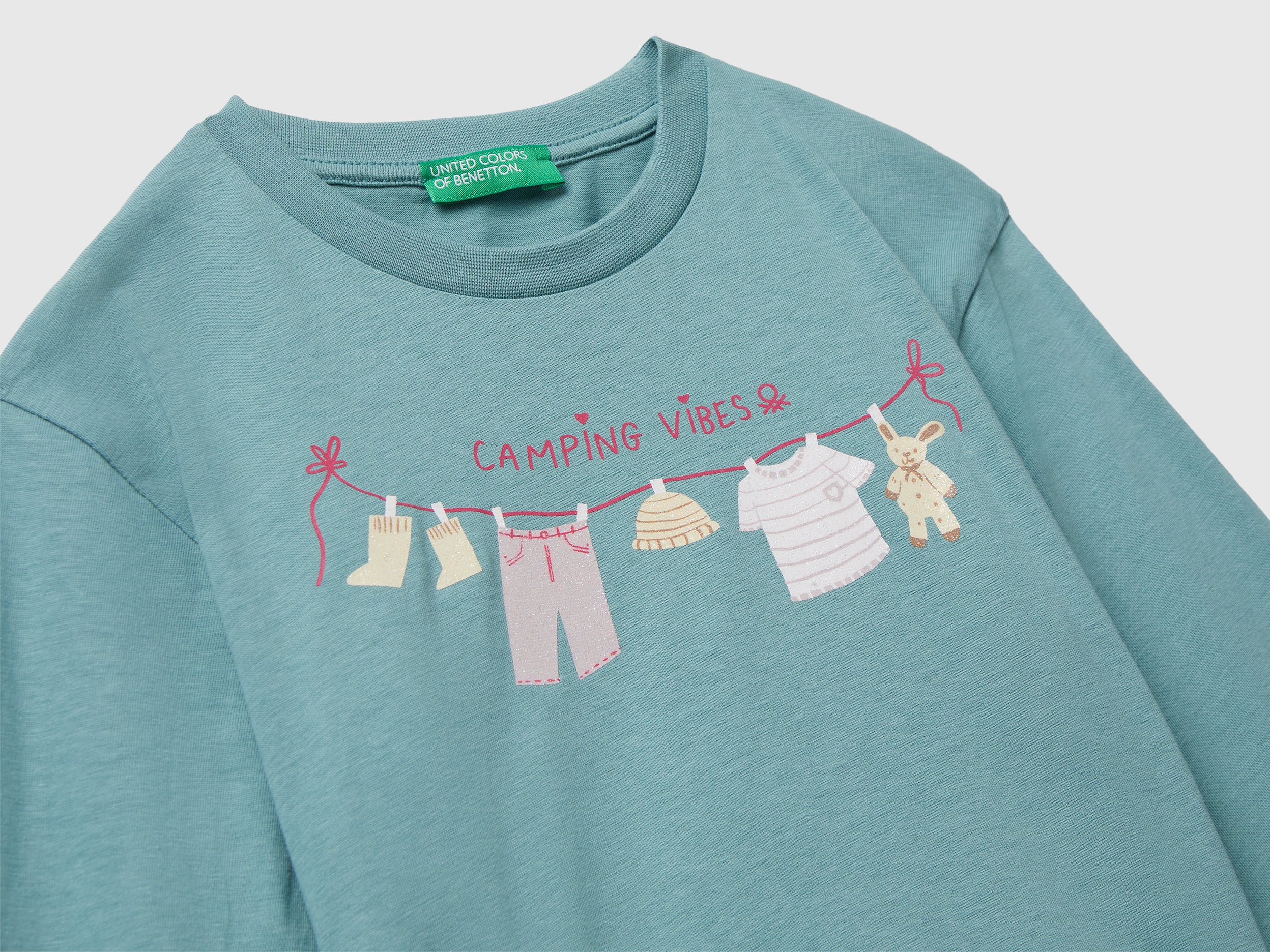 United Colors of Benetton Maglietta Cotone Bio Glitter Bimba