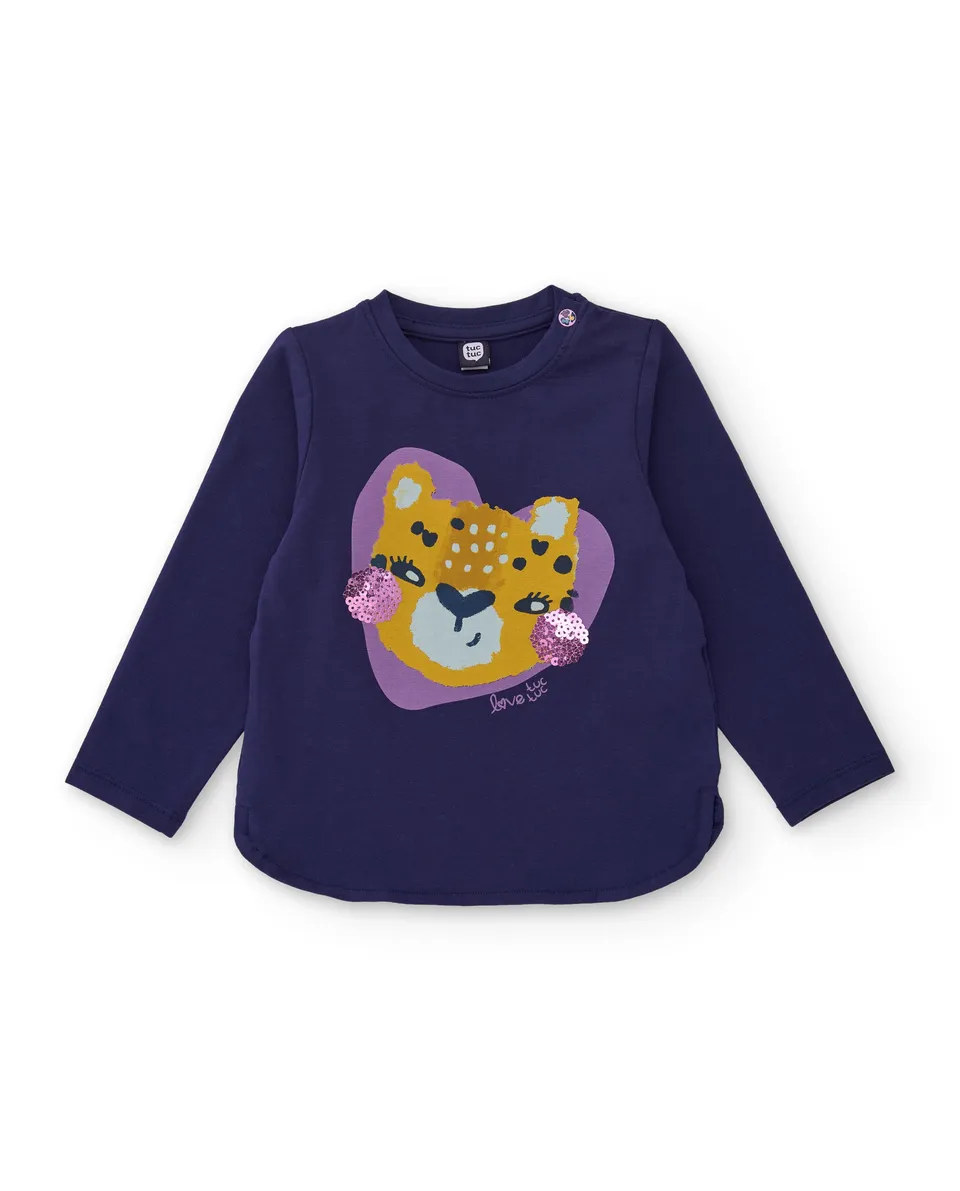TucTuc Magliette jersey bambina blu maniche lunghe animaletto