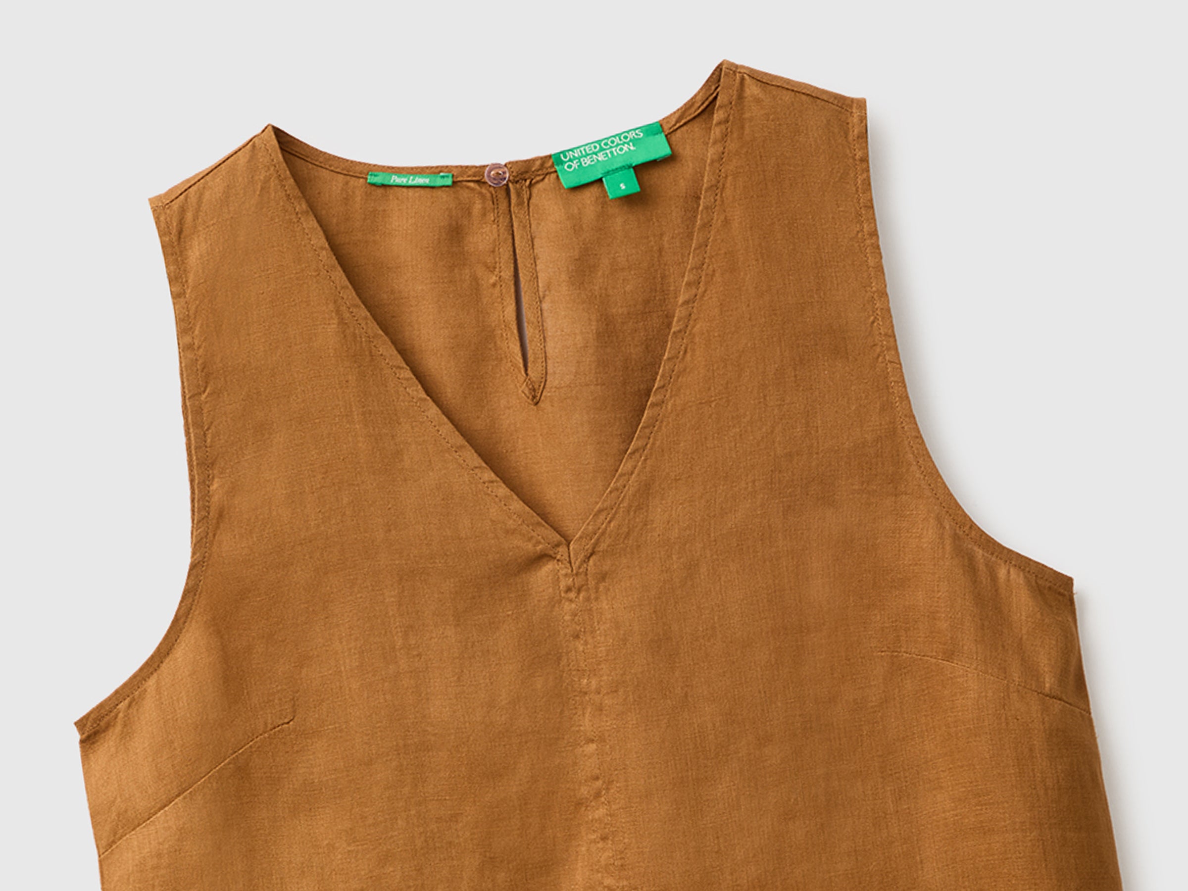 Benetton Tops top lino scollo V M 100% lino