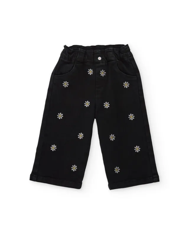 TucTuc Pantaloni jeans bambina neri ricami fiori