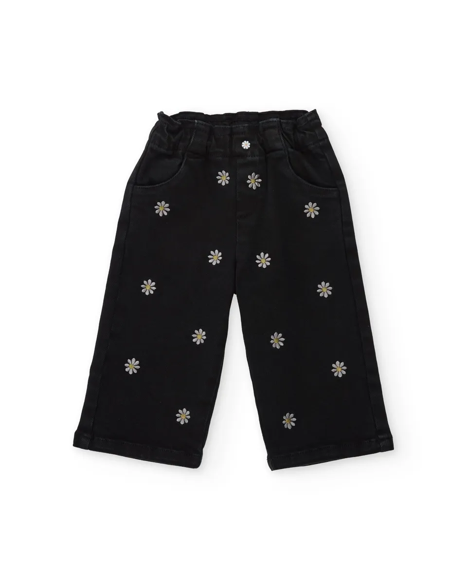 TucTuc Pantaloni jeans bambina neri ricami fiori