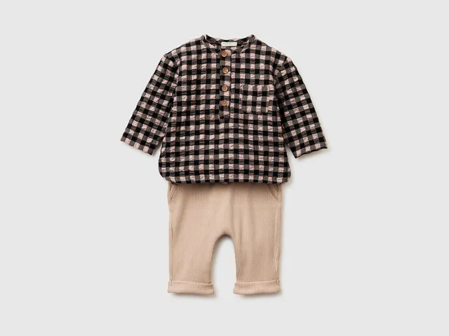 United Colors of Benetton Completo Camicia Quadri Cotone Neonato