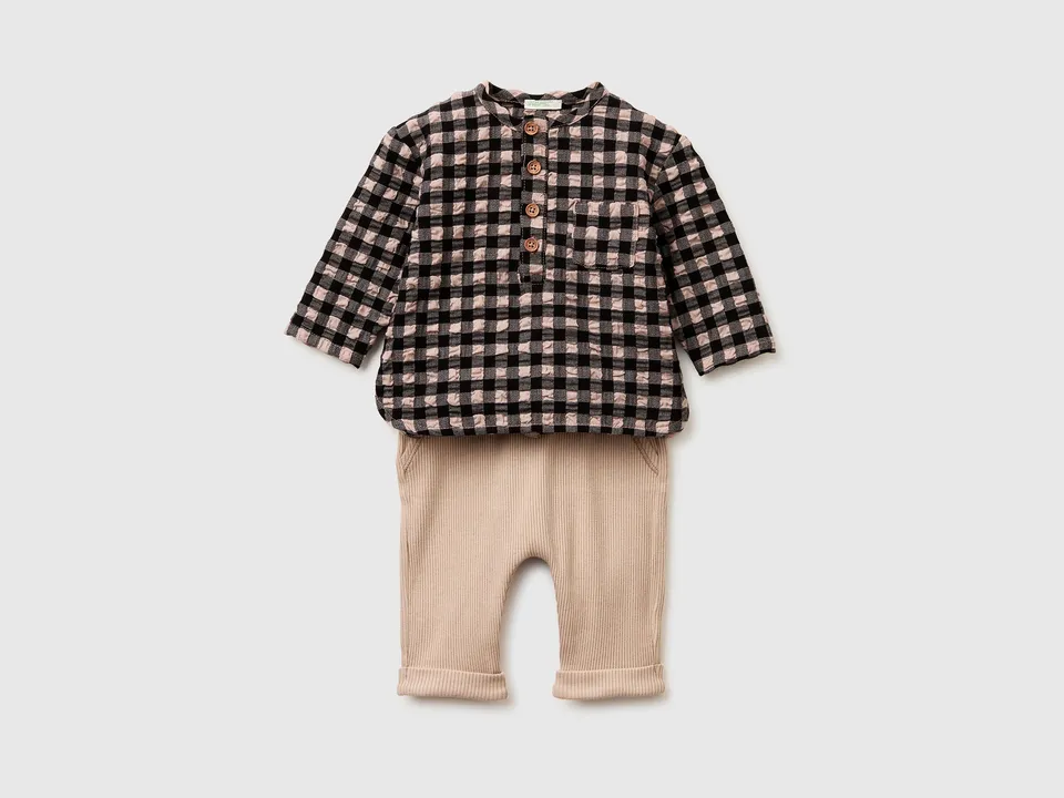 United Colors of Benetton Completo Camicia Quadri Cotone Neonato