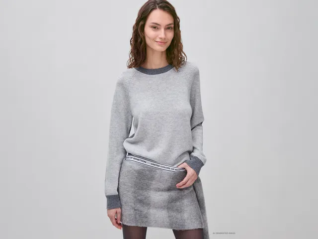 Benetton maglione lana color block girocollo M
