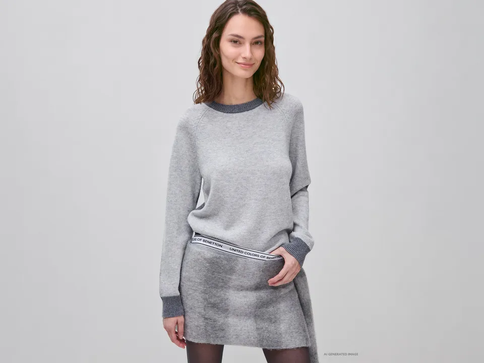Benetton maglione lana color block girocollo M