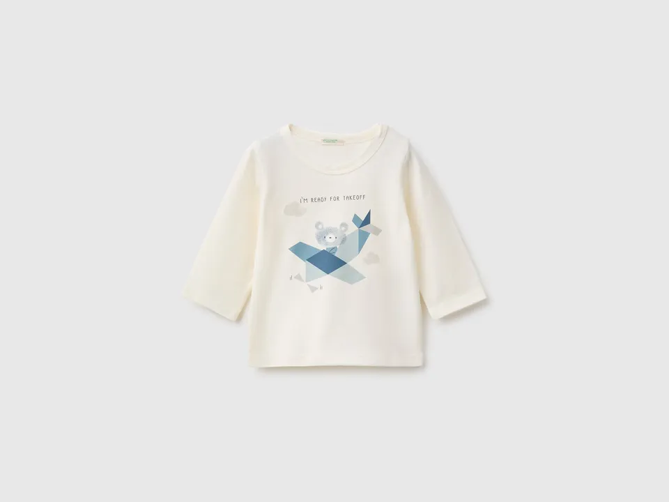 United Colors of Benetton T-shirt neonato cotone bio stampa animali