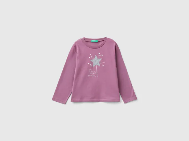 United Colors of Benetton T-shirt glittery print maglietta bimba cotone bio