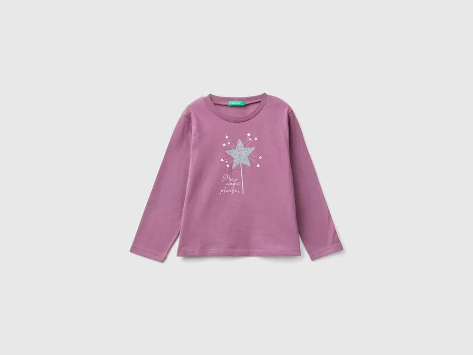 United Colors of Benetton T-shirt glittery print maglietta bimba cotone bio