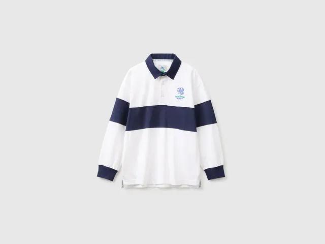 United Colors of Benetton Rugby polo cotone bio bianco blu L