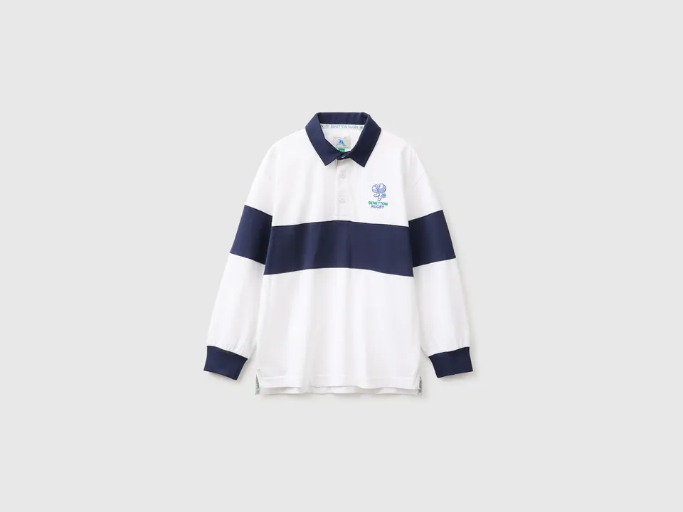 United Colors of Benetton Rugby polo cotone bio bianco blu L