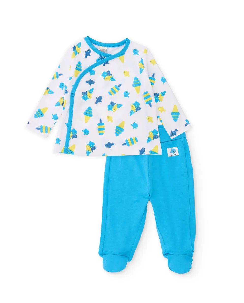 TucTuc Completi completo neonato bianco pesciolini blu