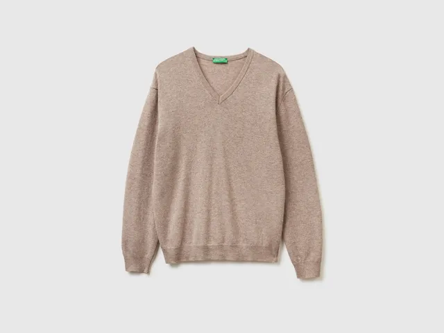 United Colors of Benetton maglione scollo V lana merino grigio taglia M