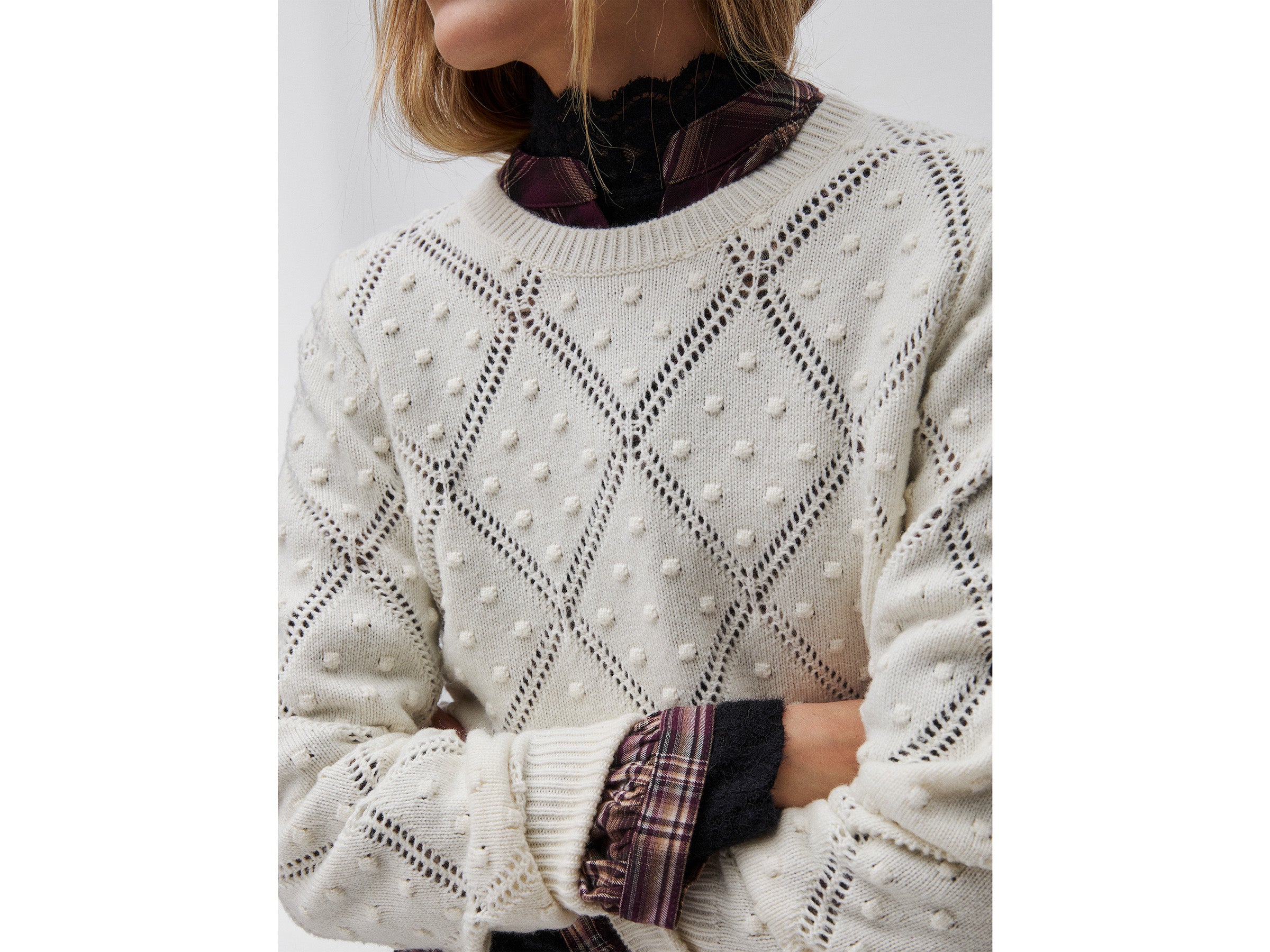 United Colors of Benetton Maglione Lana Girocollo Traforato Rombi