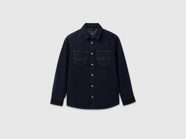 United Colors of Benetton camicia western denim scuro cotone
