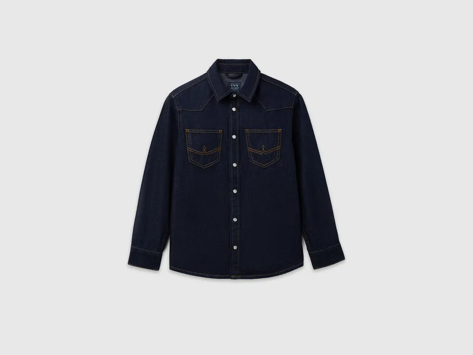 United Colors of Benetton camicia western denim scuro cotone