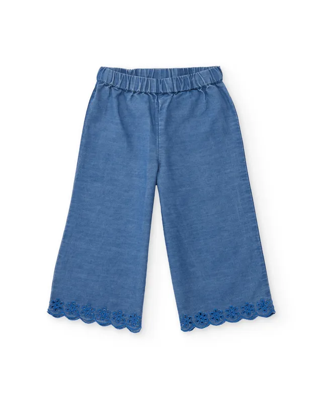 TucTuc Pantaloni Jeans Bambina Blu Ricamo Floreale