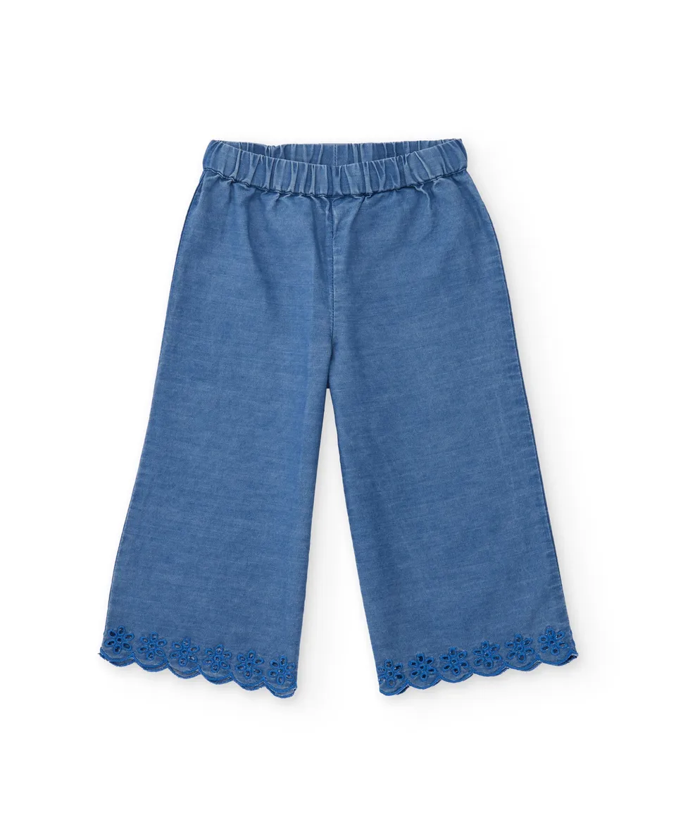 TucTuc Pantaloni Jeans Bambina Blu Ricamo Floreale