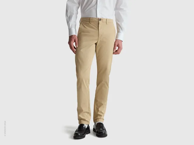 United Colors of Benetton Chino Beige Slim Pantaloni Cotone