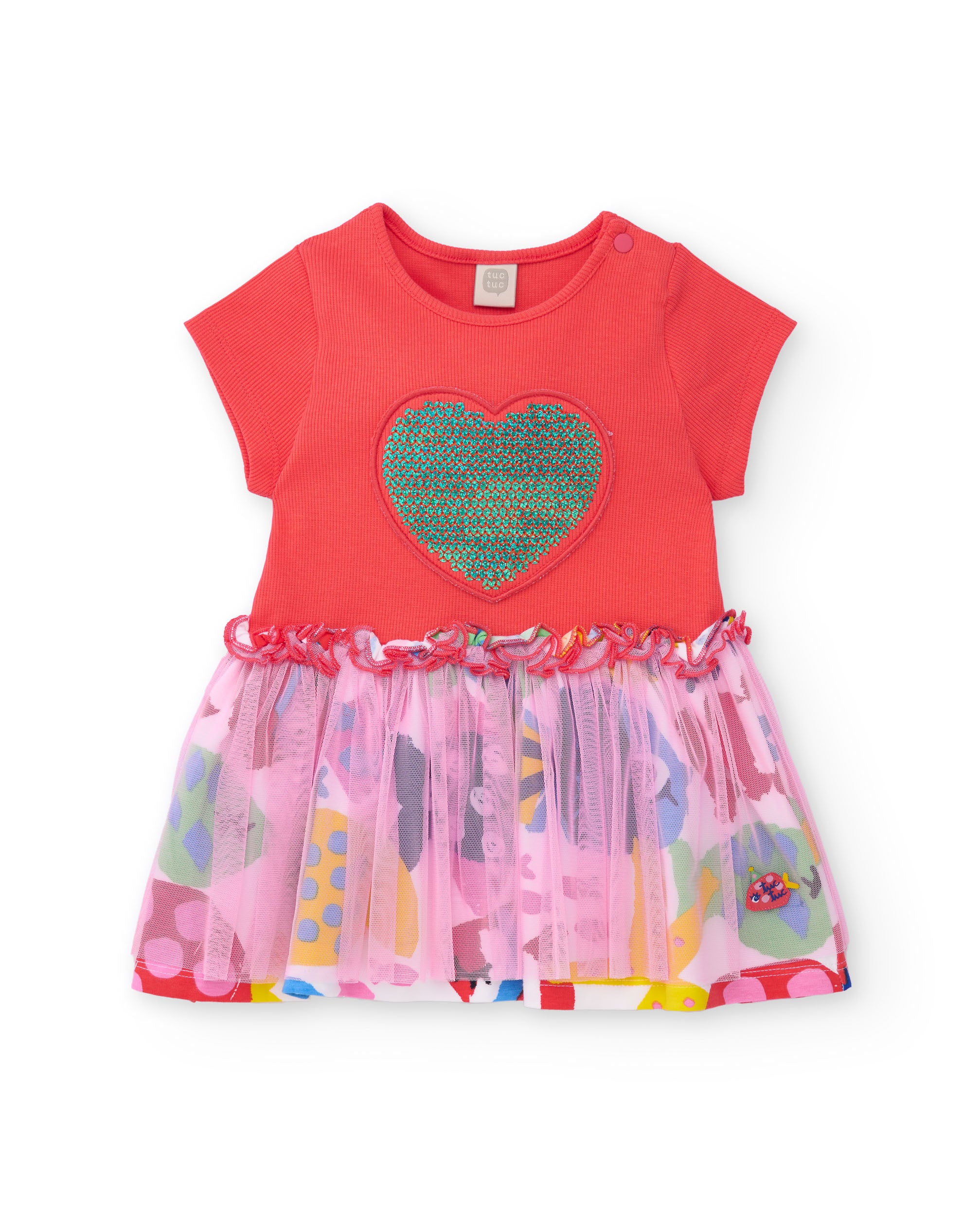 TucTuc Vestiti Vestito Maglia Bambina Rosso Cuore Paillettes