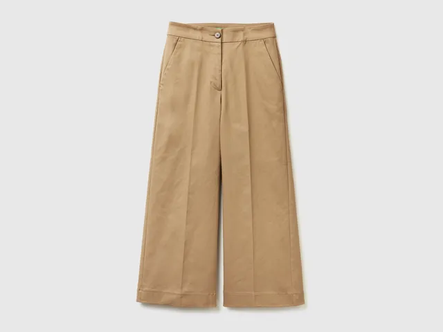 United Colors of Benetton Pantaloni palazzo cotone vita alta 40