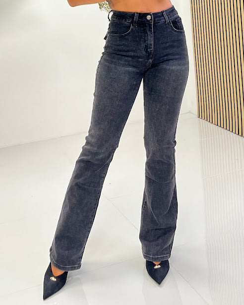 Sottosopra JEYW1813A jeans zampa nero vita alta