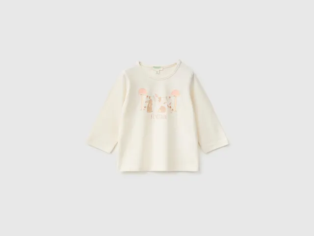 Benetton T-shirt neonato cotone biologico stampa animali 68