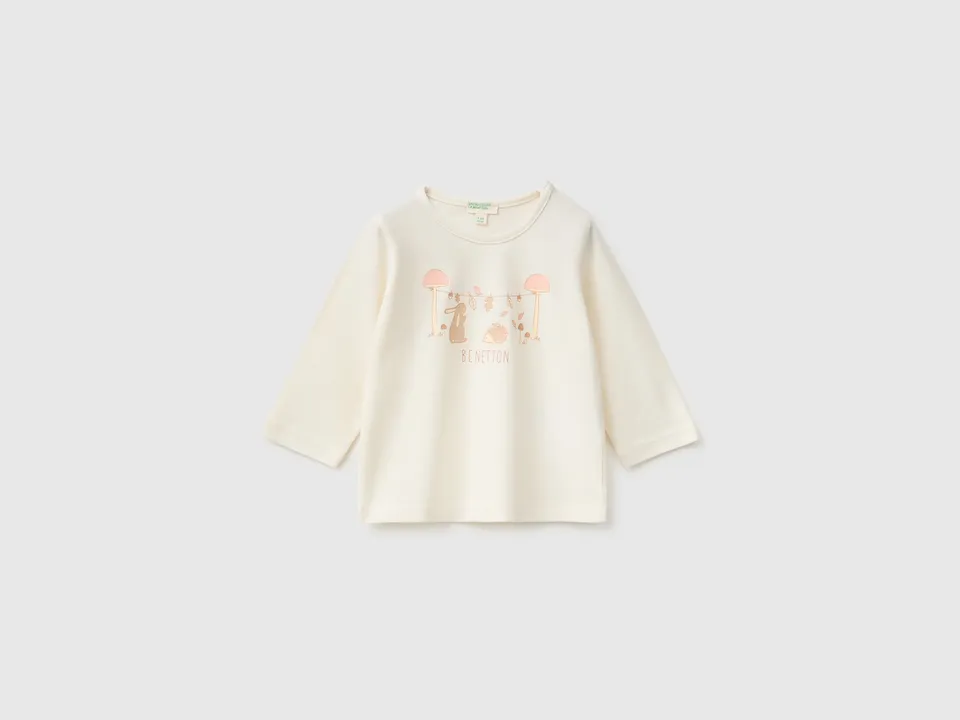 Benetton T-shirt neonato cotone biologico stampa animali 68