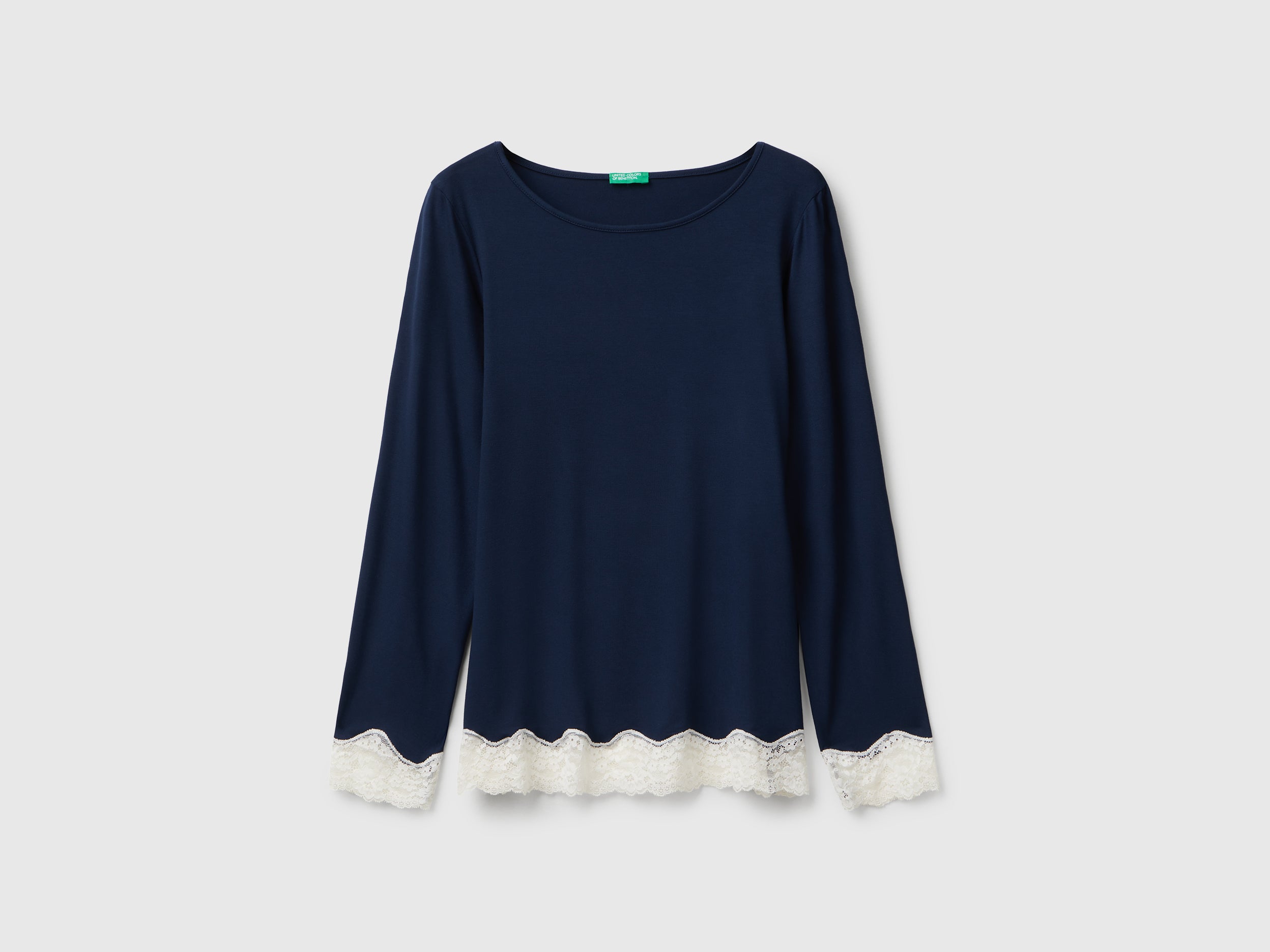 United Colors of Benetton Top Viscosa Pizzo Maniche Lunghe Taglia XS