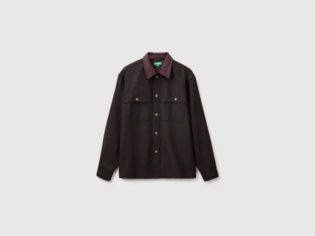 United Colors of Benetton camicia maxi flanella collo contrasto