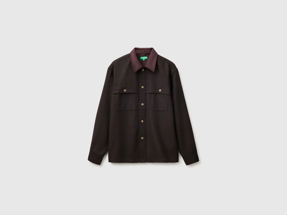 United Colors of Benetton camicia maxi flanella collo contrasto