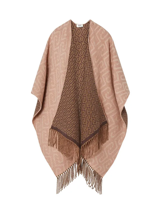 Liu Jo Poncho Monogram Jacquard Cammello Reversibile Frange