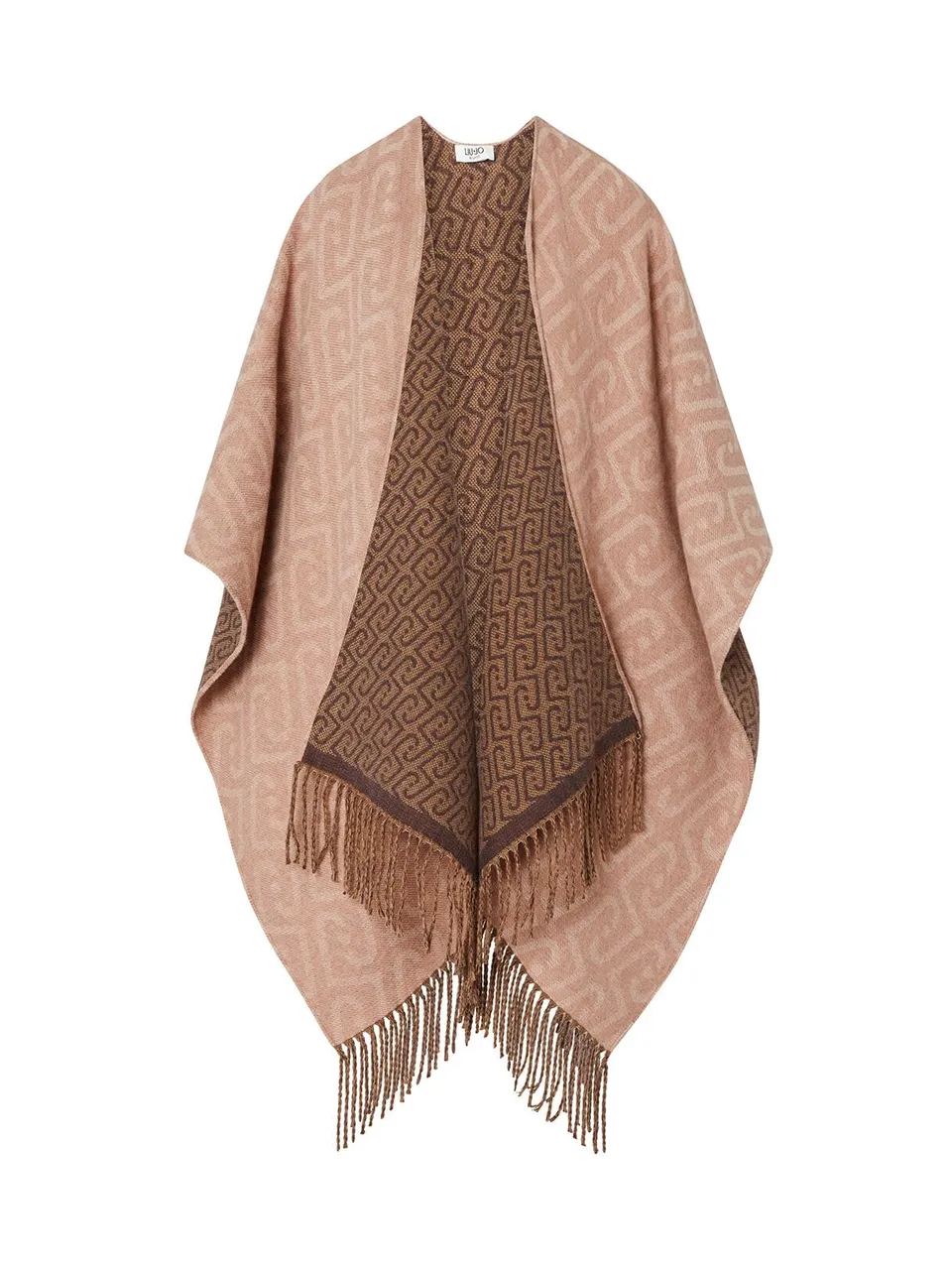 Liu Jo Poncho Monogram Jacquard Cammello Reversibile Frange