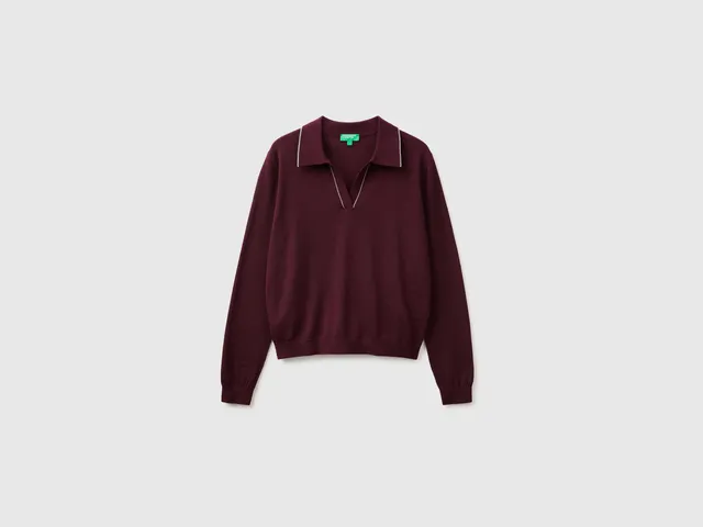 Benetton Sweaters maglione polo lana merino scollo V taglia M