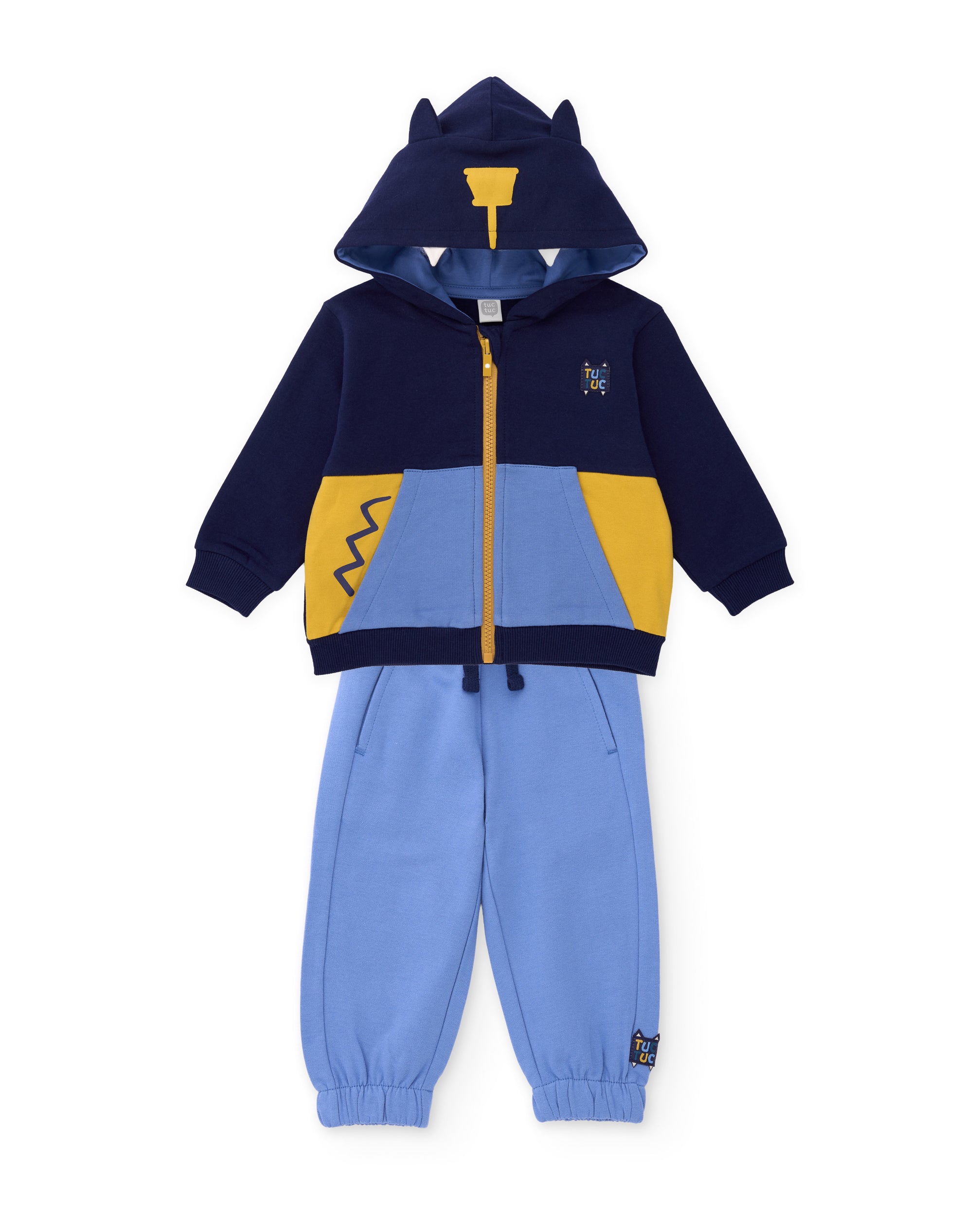 TucTuc Completi Felpa Cappuccio Orecchie Blu Cotone