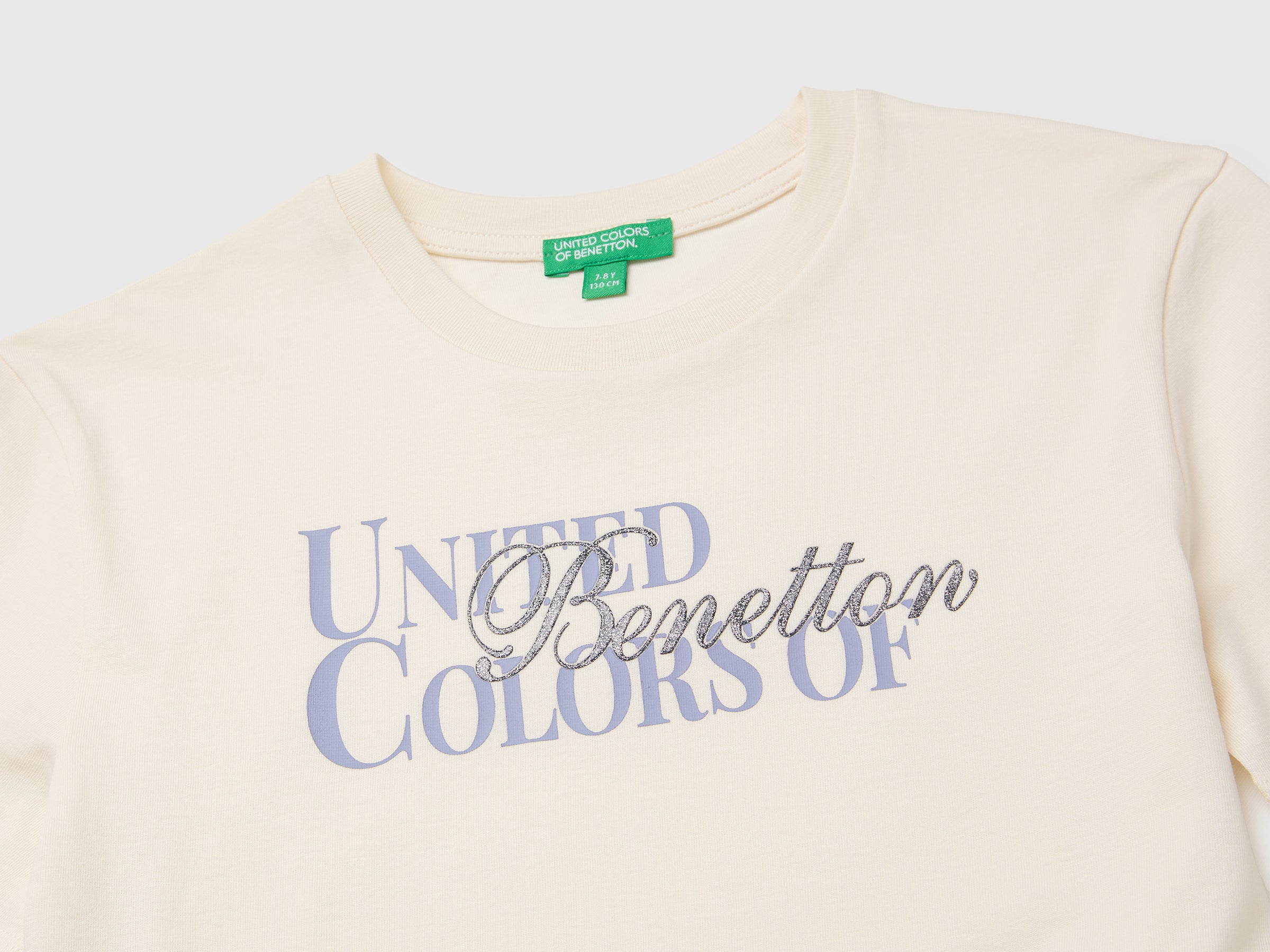 Benetton T-Shirt Stampa Glitter Cotone Bio