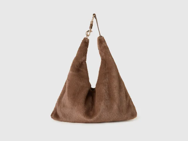 United Colors of Benetton Borsa Hobo Pelliccia Sintetica Zip