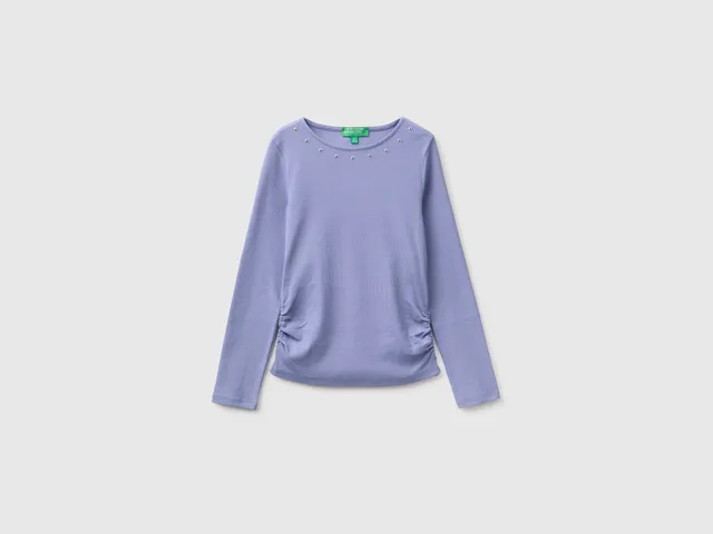 Benetton T-shirt manica lunga cotone con borchie