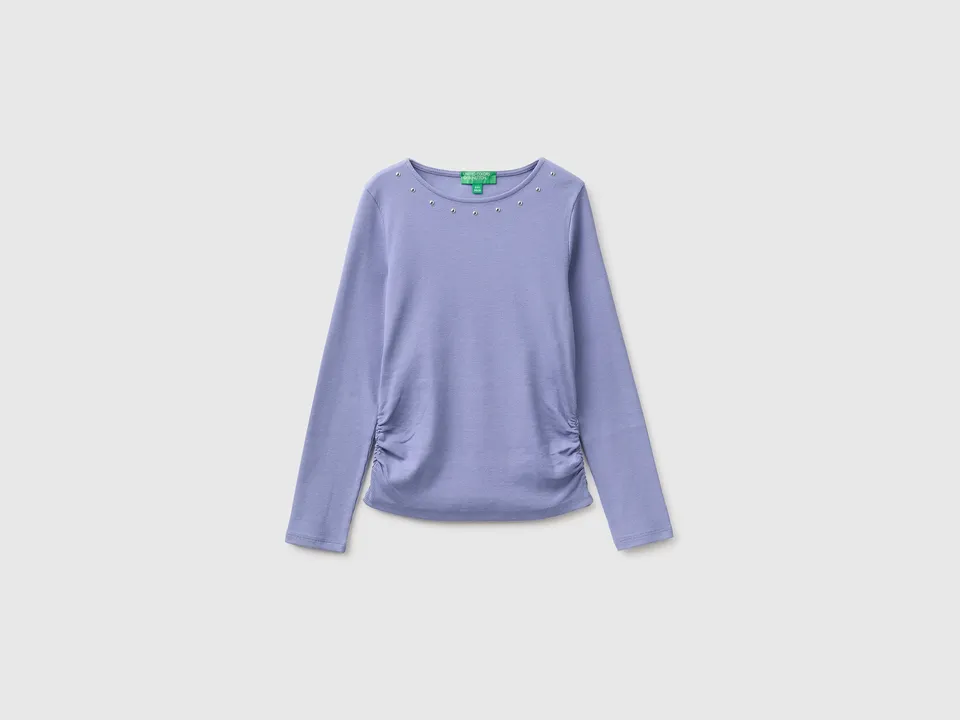 Benetton T-shirt manica lunga cotone con borchie