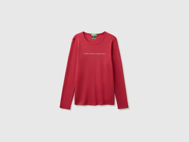 United Colors of Benetton T-Shirt Manica Lunga Logo Glitter Cotone