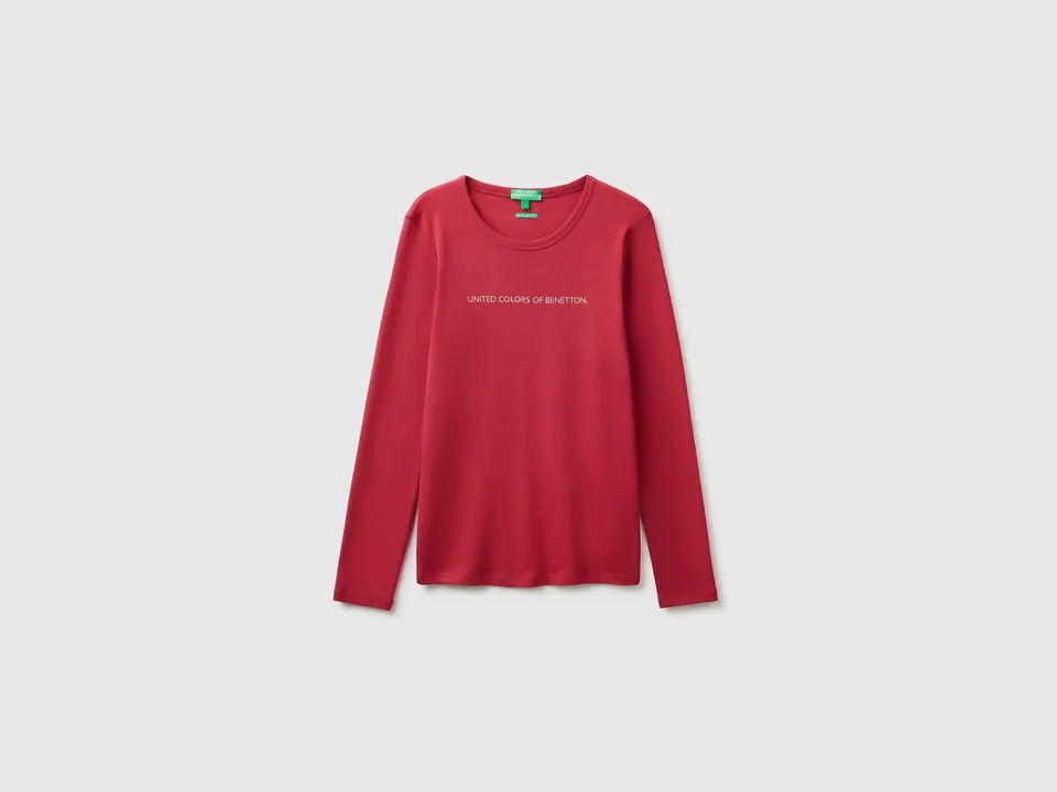 United Colors of Benetton T-Shirt Manica Lunga Logo Glitter Cotone