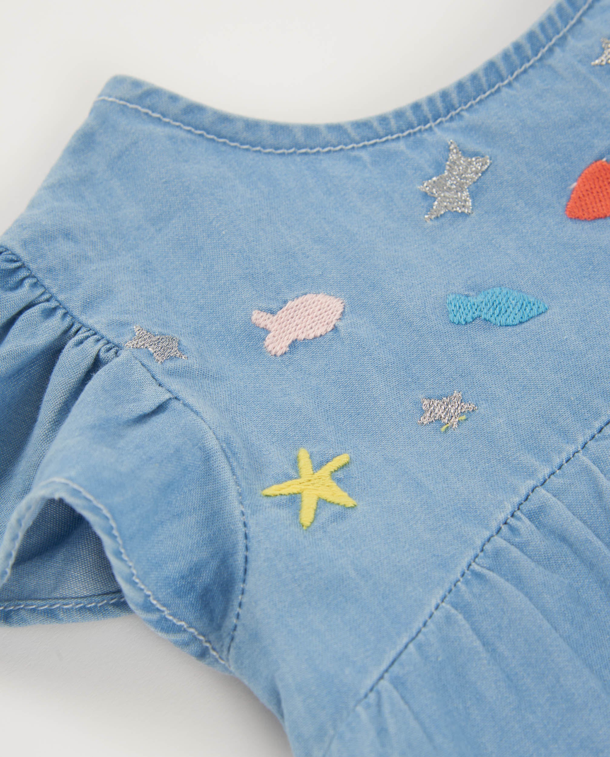 TucTuc Vestiti Vestito Denim Bambina Blu Ricami Mare