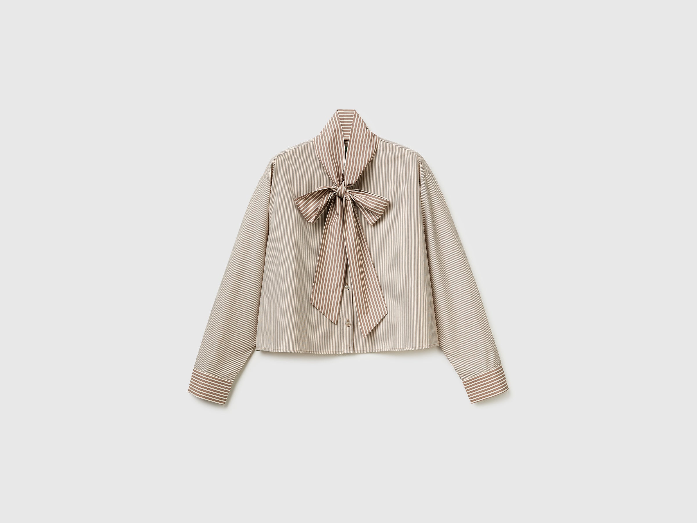 Benetton Camicia Crop Cotone a Righe con Fiocco