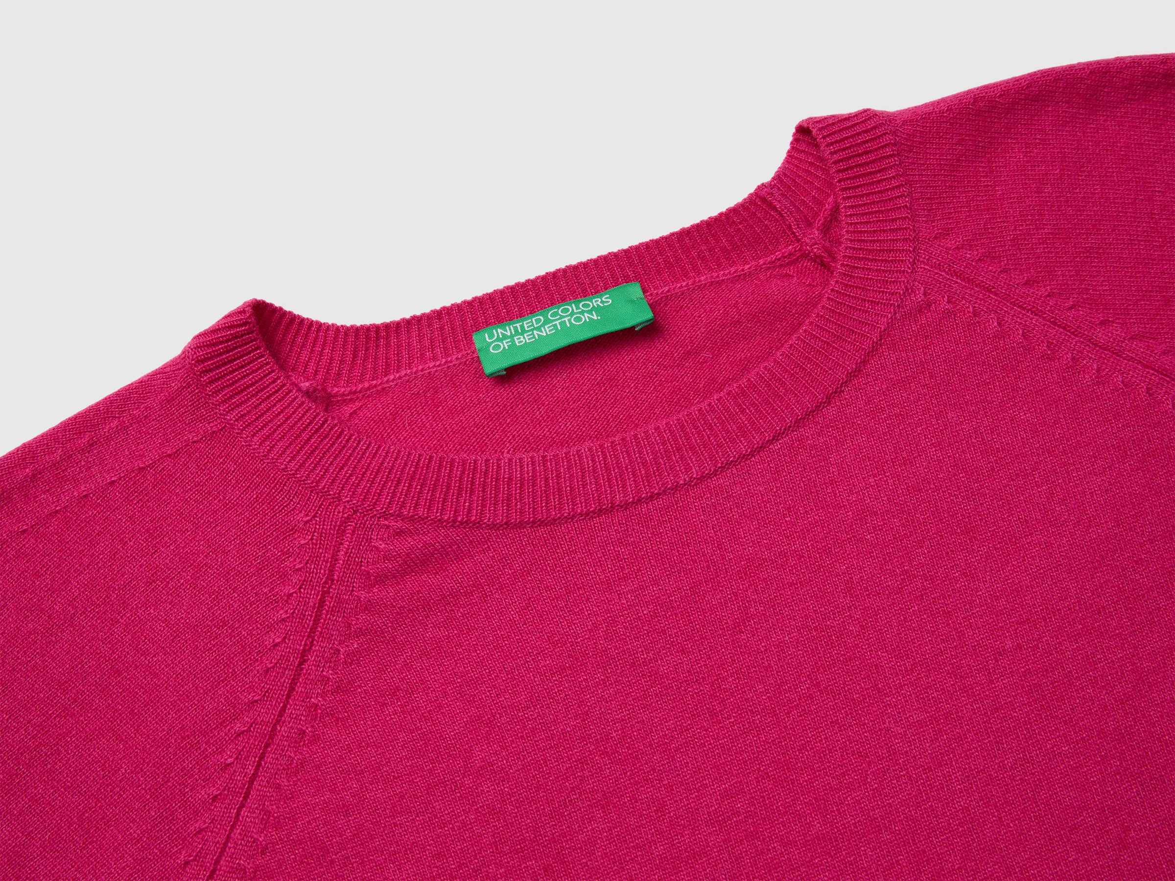 Benetton Maglione fucsia lana e cashmere girocollo