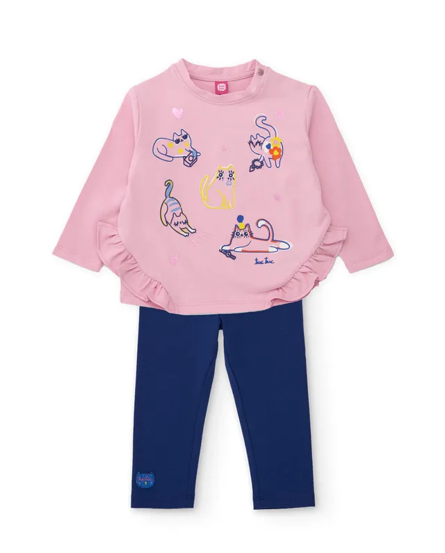 TucTuc Completi bambina rosa chiaro gatto e leggings