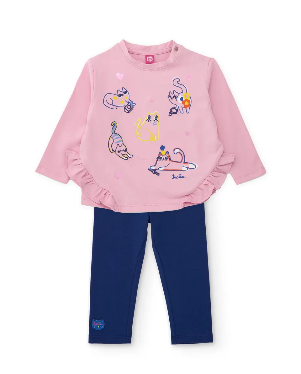 TucTuc Completi bambina rosa chiaro gatto e leggings