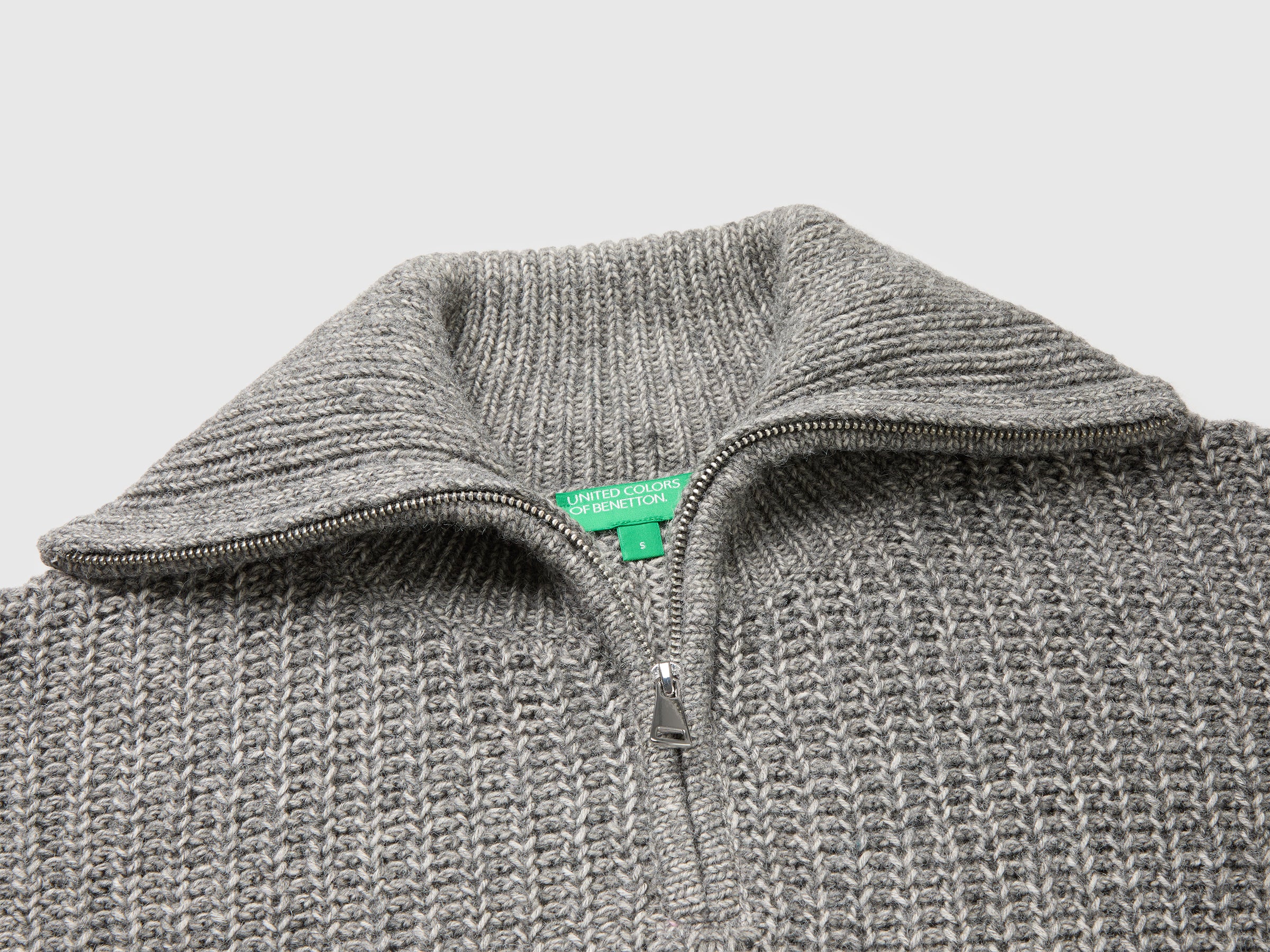 Benetton Sweaters maglione melange collo alto mezza zip taglia M