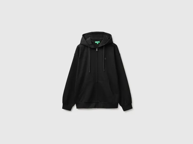 United Colors of Benetton Felpa Zip Cappuccio Cotone Bio Patch Logo