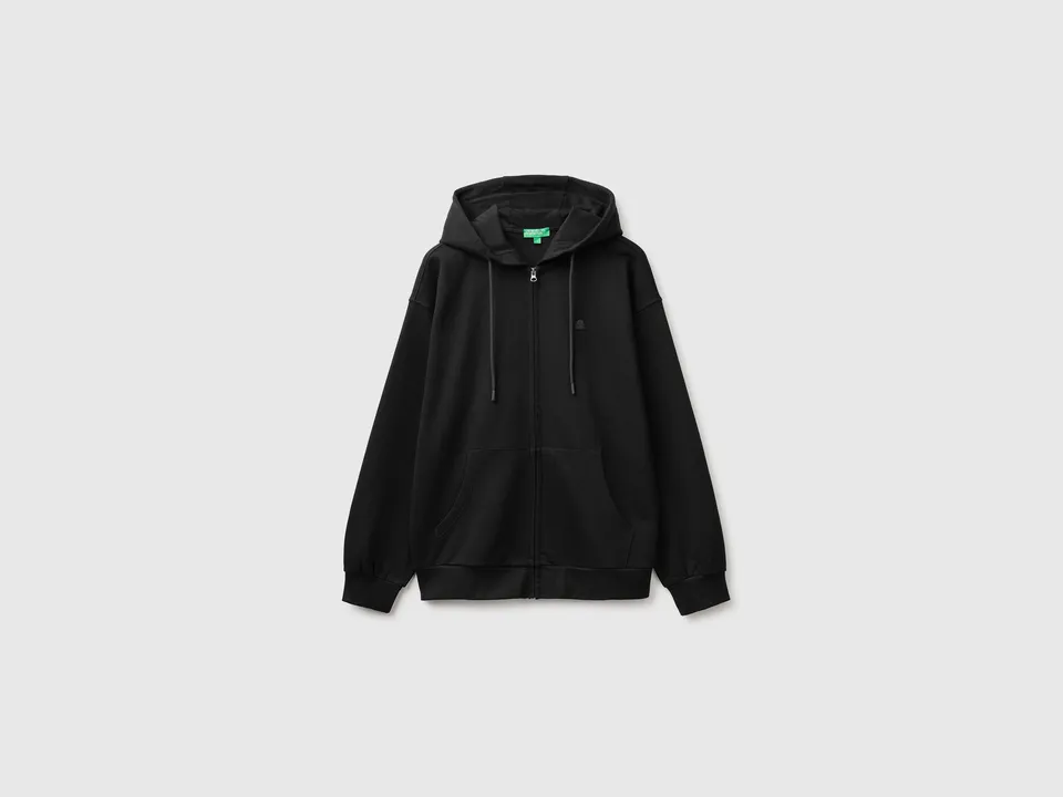 United Colors of Benetton Felpa Zip Cappuccio Cotone Bio Patch Logo