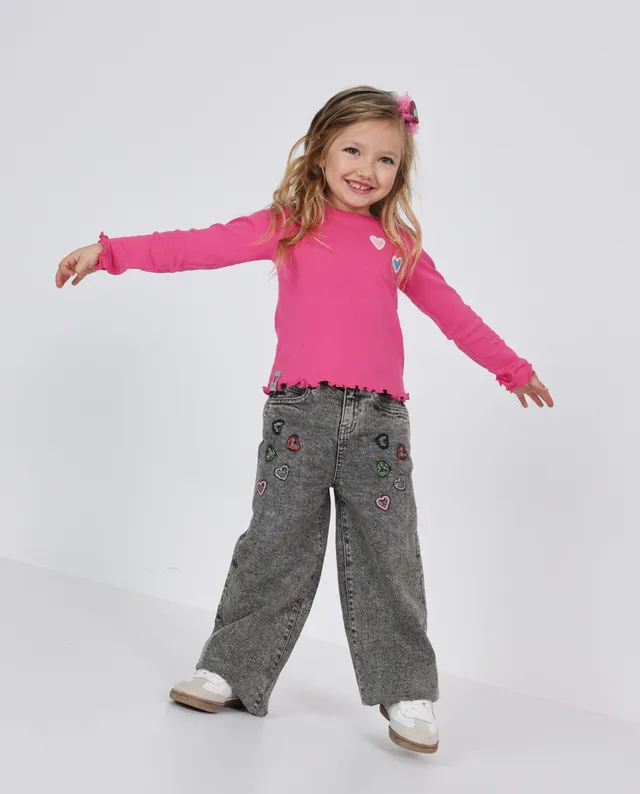 TucTuc Pantaloni Jeans Bambina Rosa Cuori Slavato